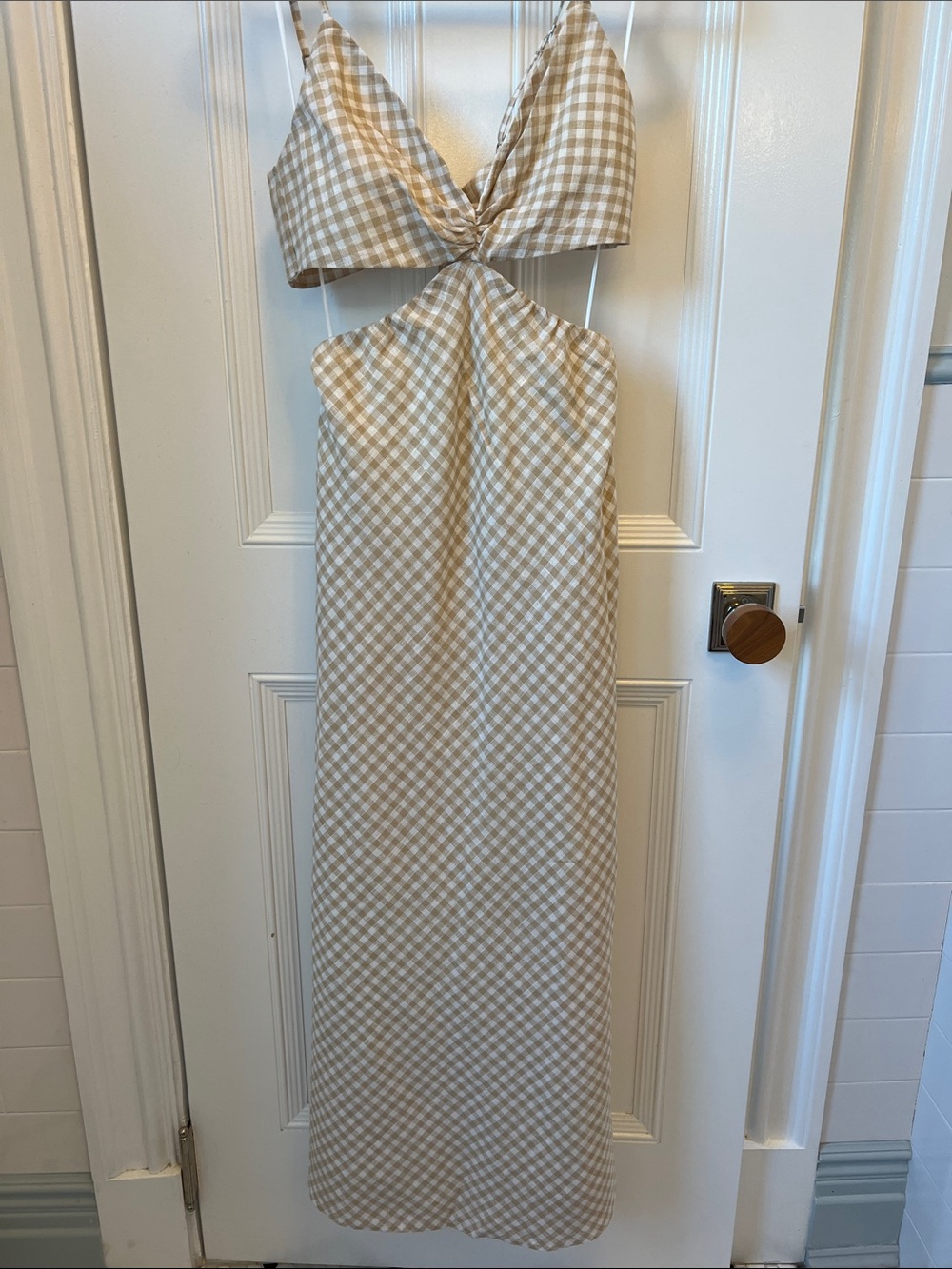 Abercrombie & Fitch Beige Gingham Backless Maxi Dress